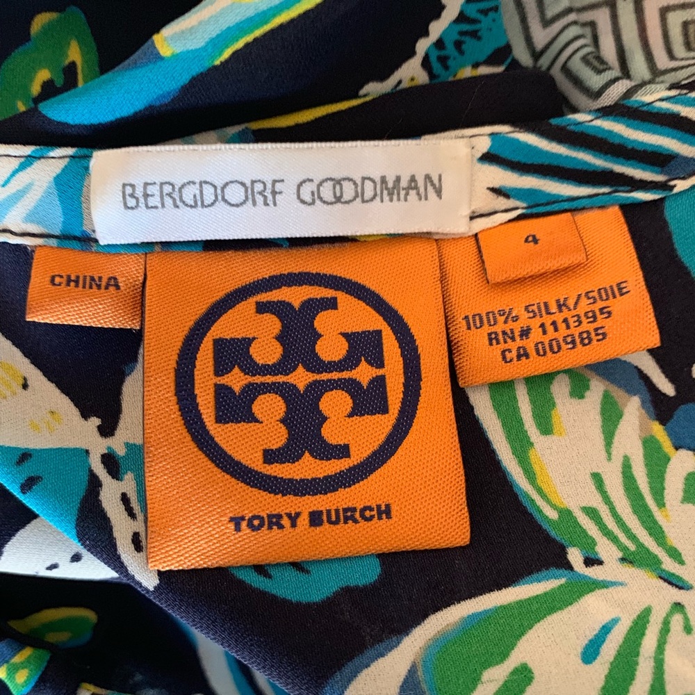 Tory Burch 100% Blue Silk Butterfly Blouse size 4 - Picture 5 of 5